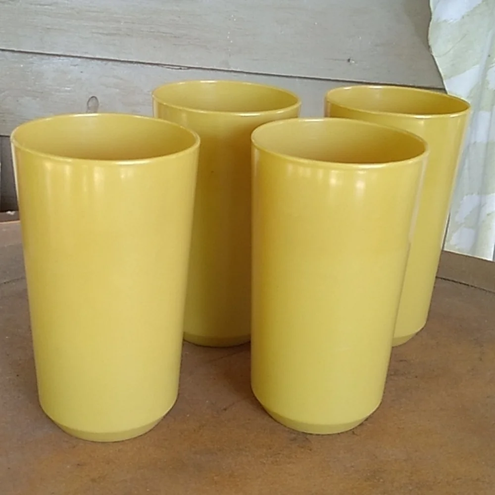 Vintage yellow Rubbermaid articles tumblers farmhouse shabby chic boho retro